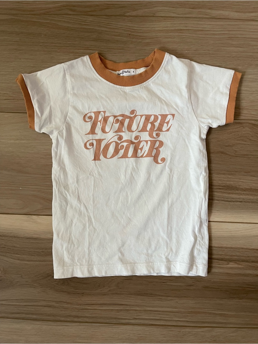 Kids Unisex Cream 'Future Voter' Short-Sleeve Tee with Tan Trim Size 4T